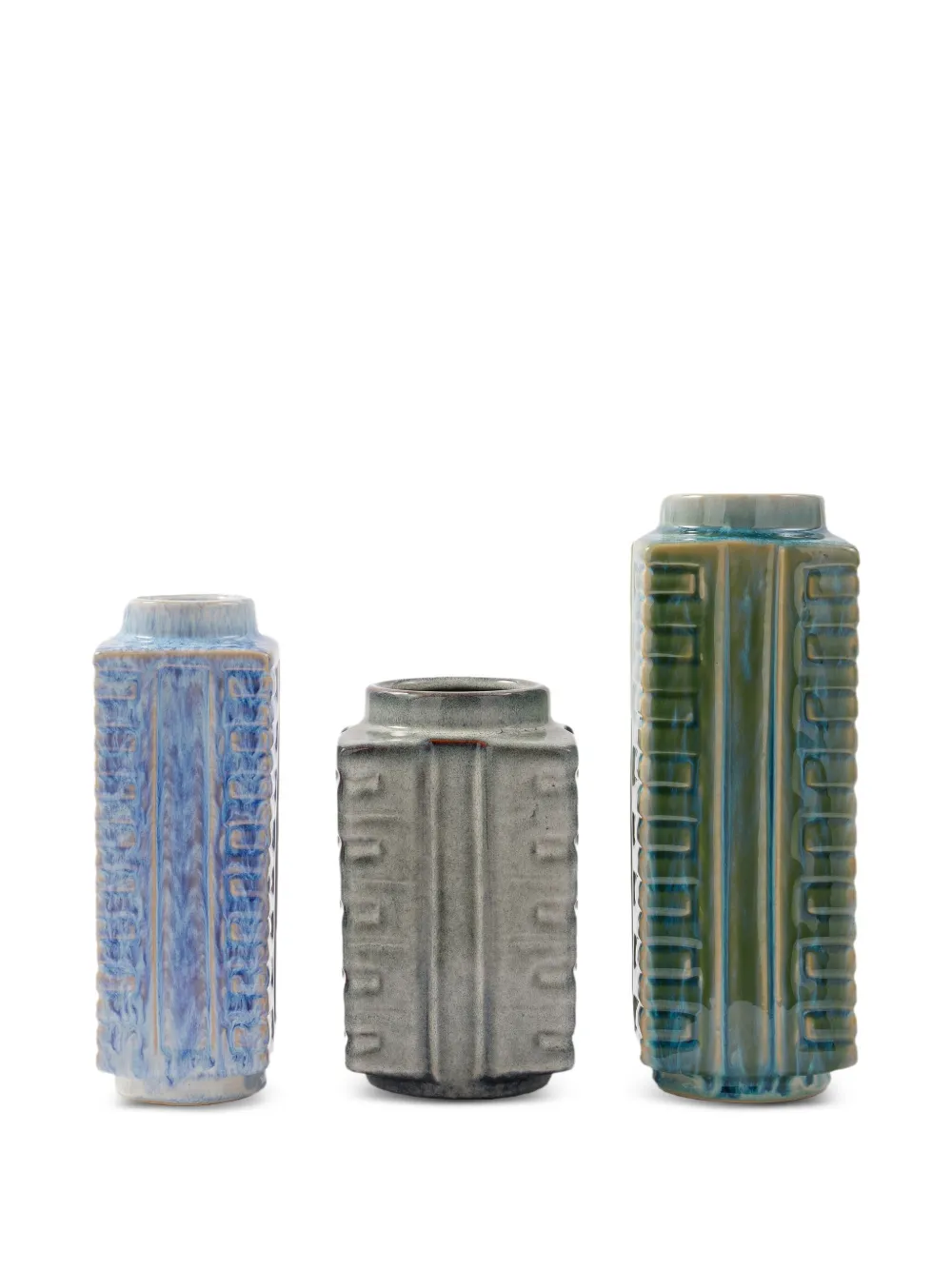 POLSPOTTEN Small City textured ceramic vases (set of three) | Blue | Image 1