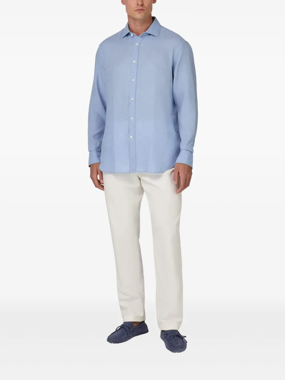 Boggi Milano Regular Fit Linen Shirt - Blauw
