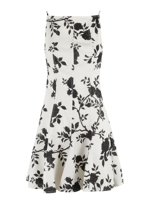 black white floral print dress Women's Floral Print Smocked Midi Dress - White Medium | Women's Online Boutique | Boho Chic Style main image 0