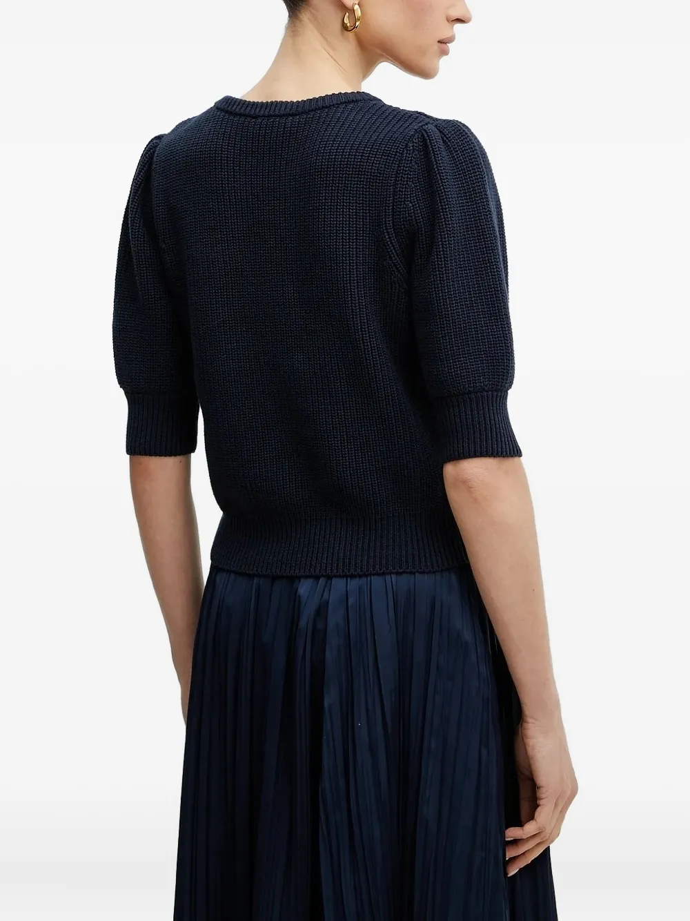 Twinset Puff-sleeve Keyhole-neck Sweater In Blue