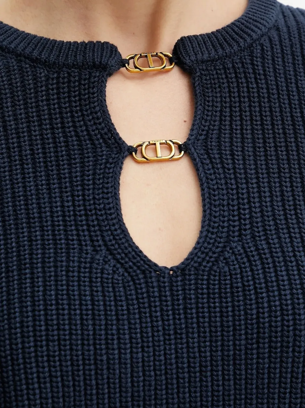Twinset Puff-sleeve Keyhole-neck Sweater In Blue