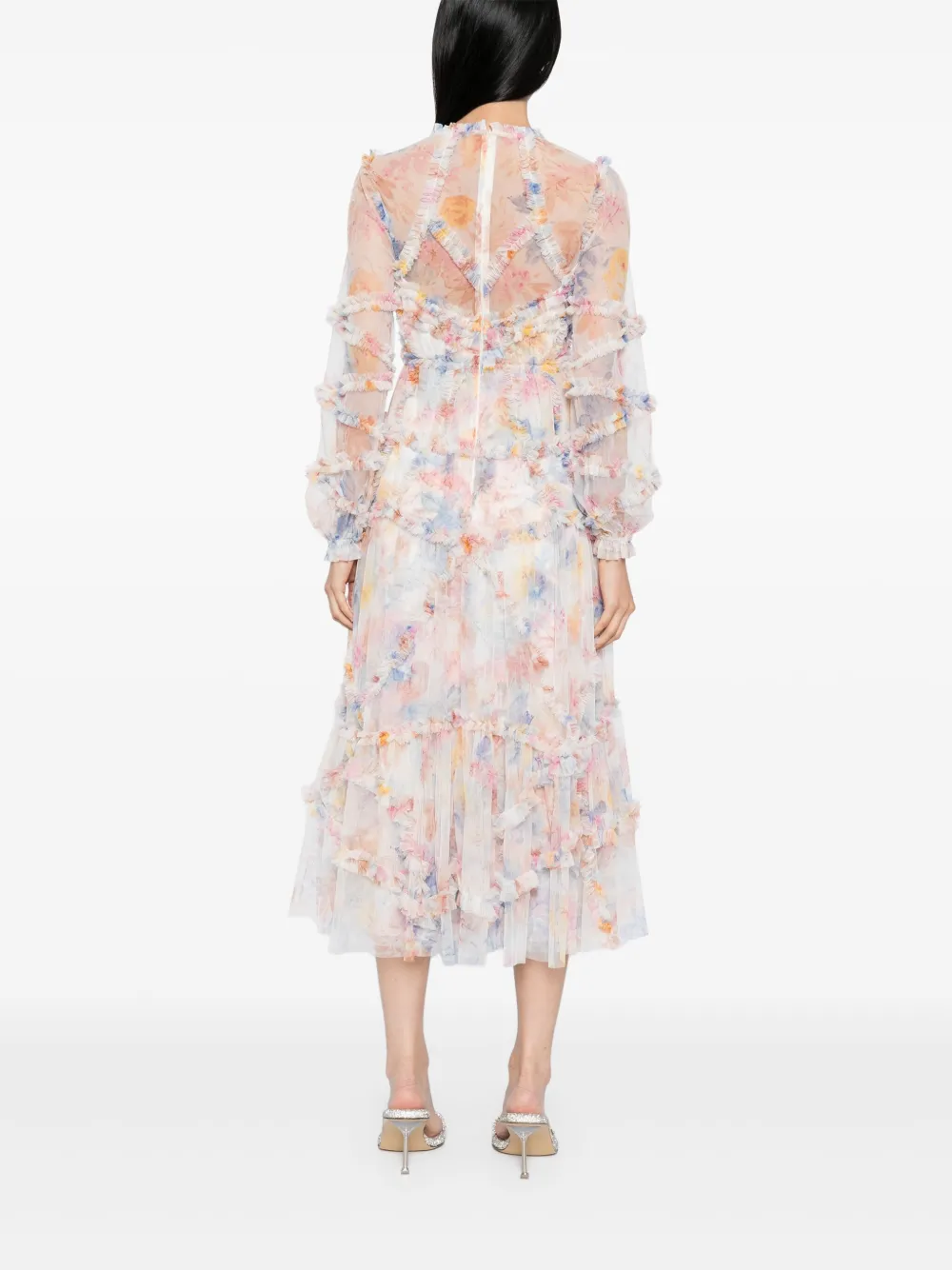 NEEDLE & THREAD FLORAL DIAMOND RUFFLE GOWN