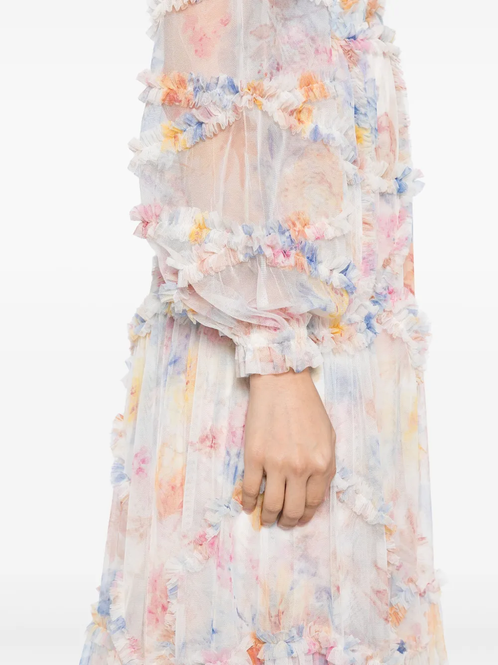 NEEDLE & THREAD FLORAL DIAMOND RUFFLE GOWN