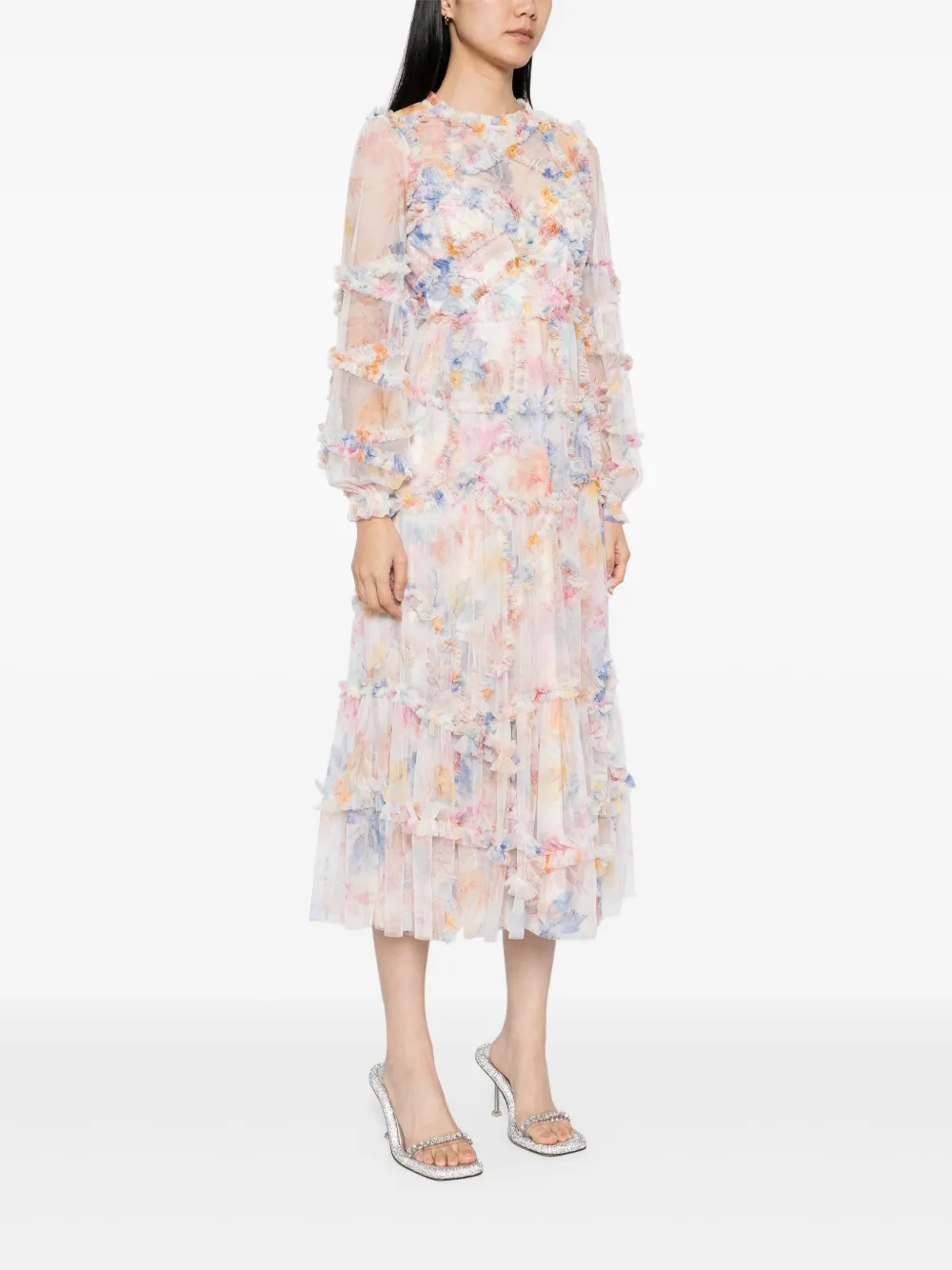 NEEDLE & THREAD FLORAL DIAMOND RUFFLE GOWN