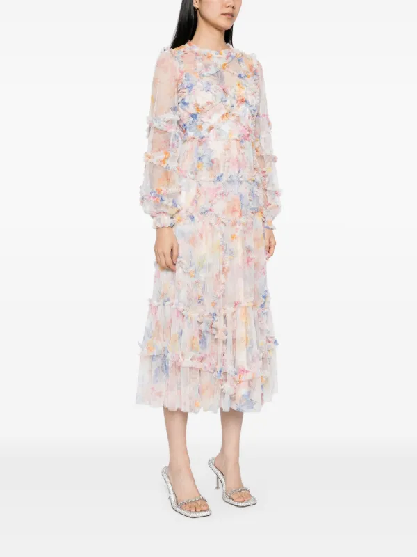 Needle Thread Floral Diamond Ruffle Gown Pink FARFETCH TR