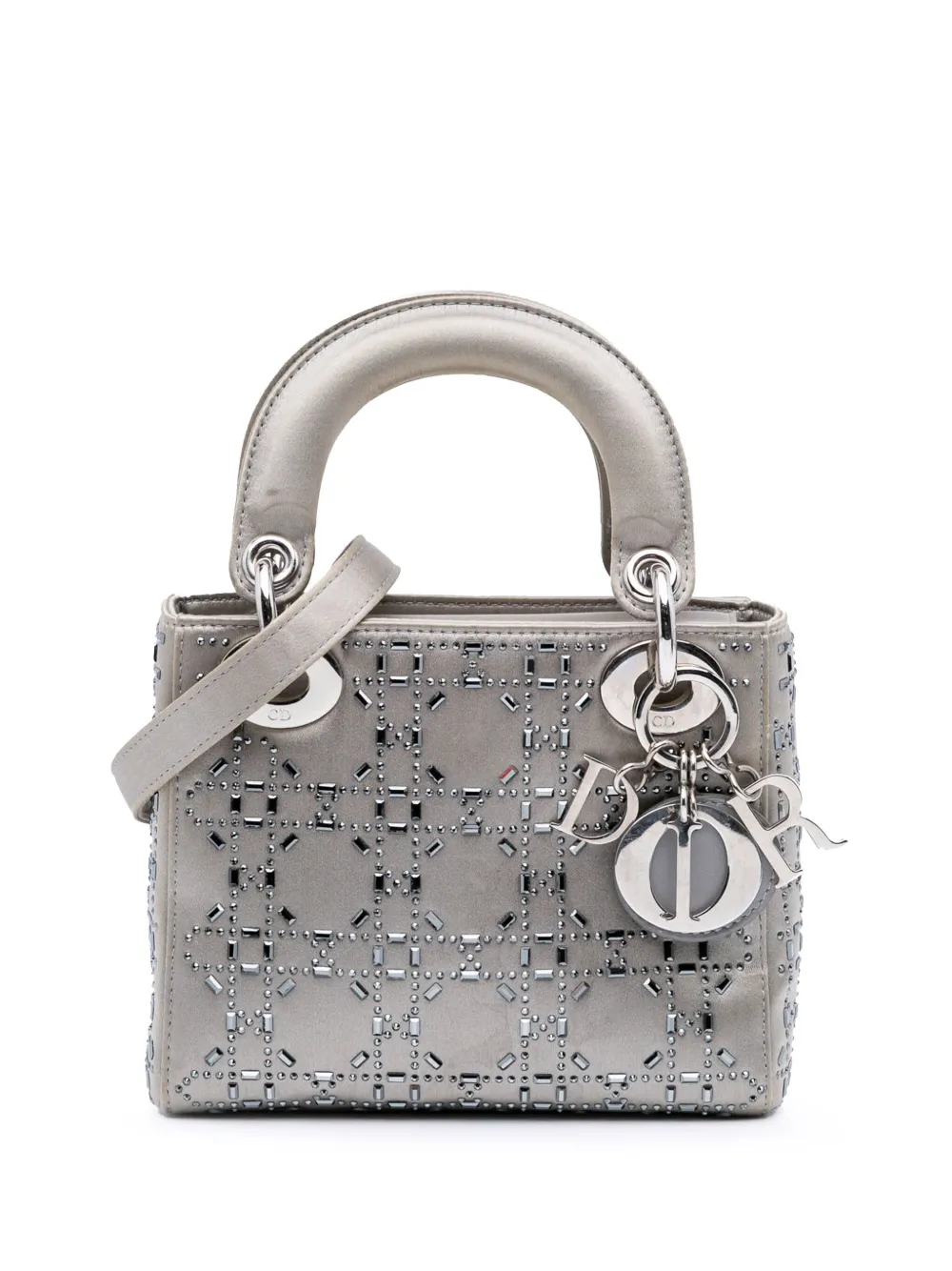 Christian Dior Pre-Owned 2018 ミニ サテン レディ ディオール カナージュ サッチェルバッグ - グレー Christian Dior Pre-Owned 2018 ミニ サテン レディ ディオール カナージュ サッチェルバッグ - グレー