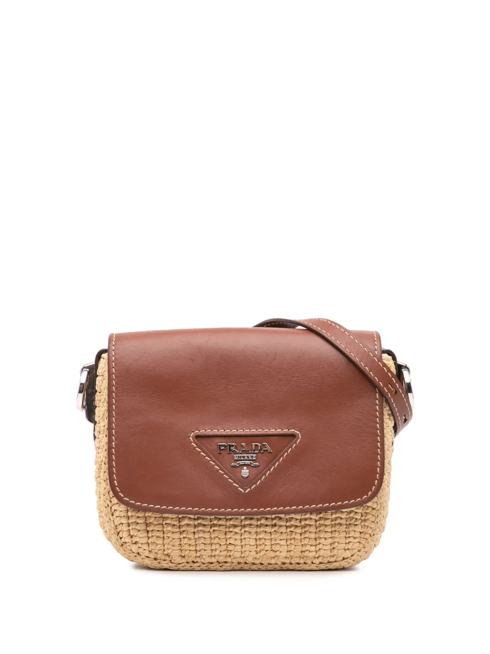 Prada Pre-Owned 2013-2024 Raffia Vitello Flap crossbody bag | Brown | Image 1