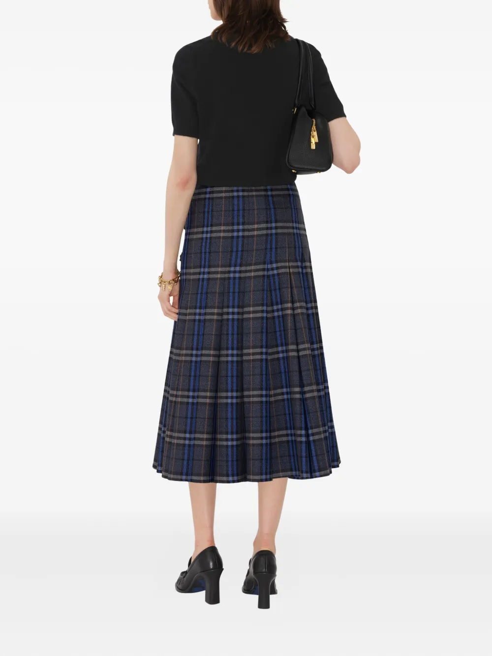 Burberry Check Midi Skirt In Gray