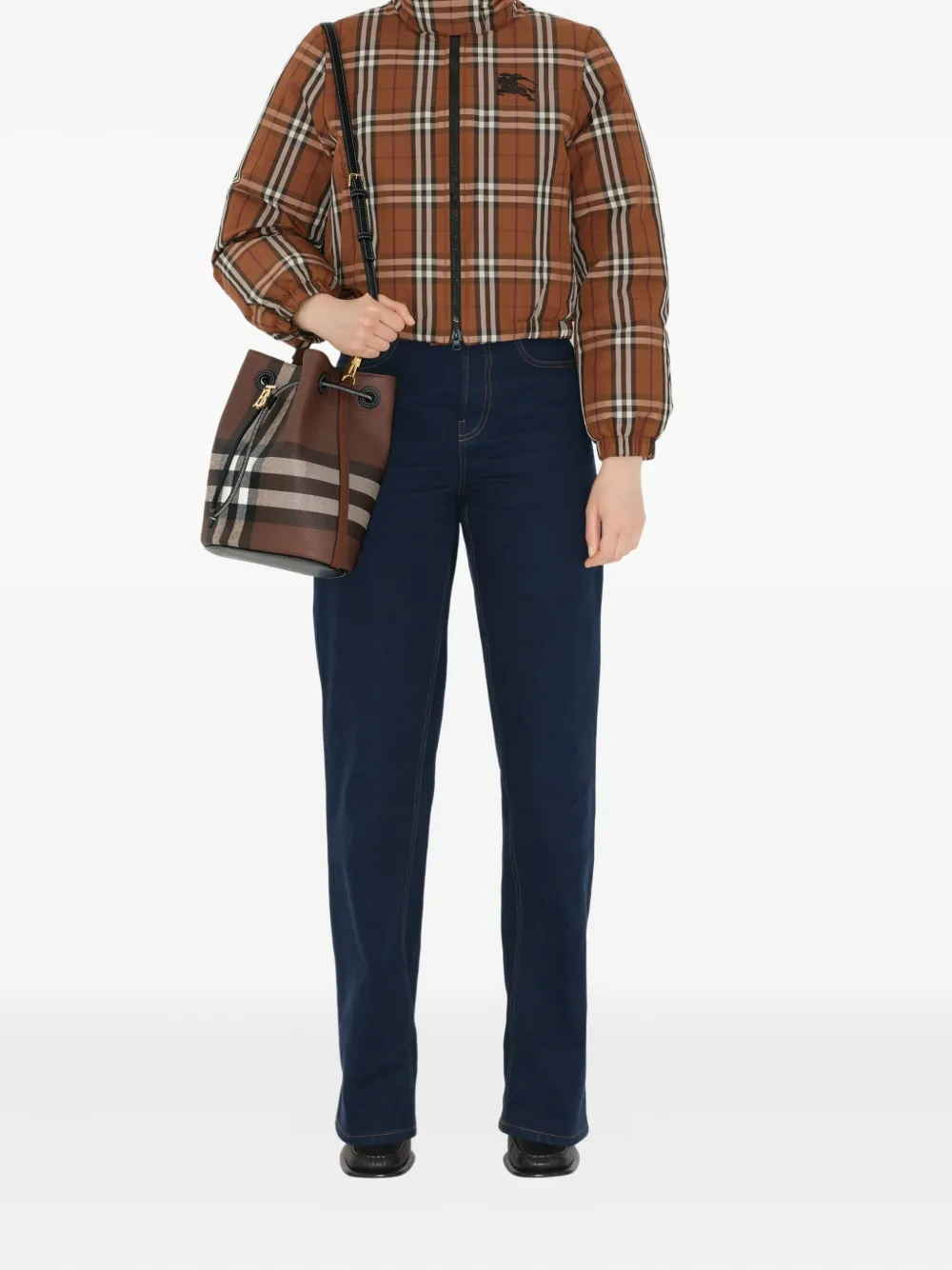 Burberry Kleine geruite bucket-tas Bruin