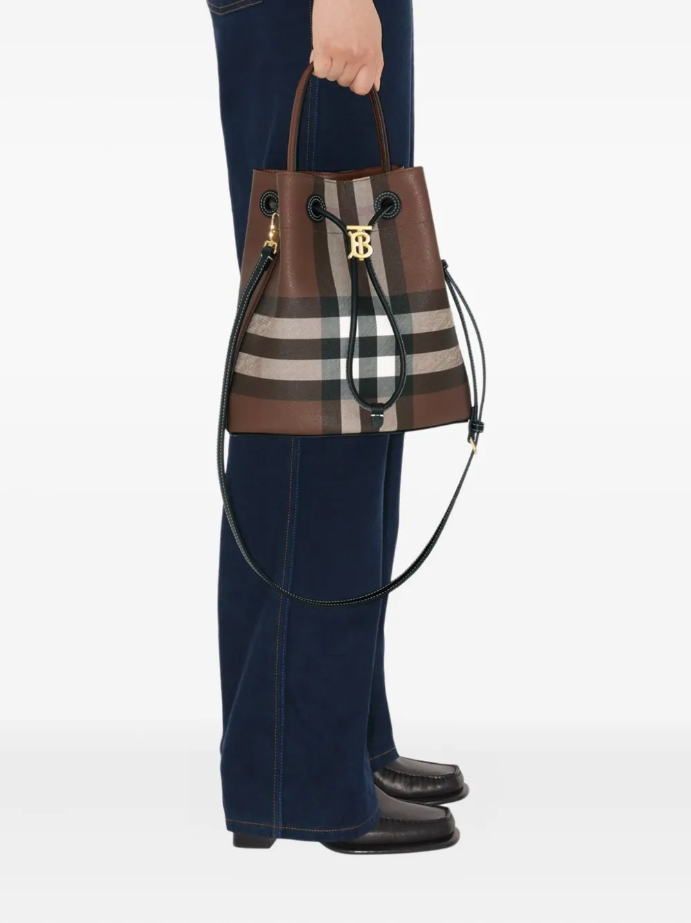 Burberry Kleine geruite bucket-tas Bruin
