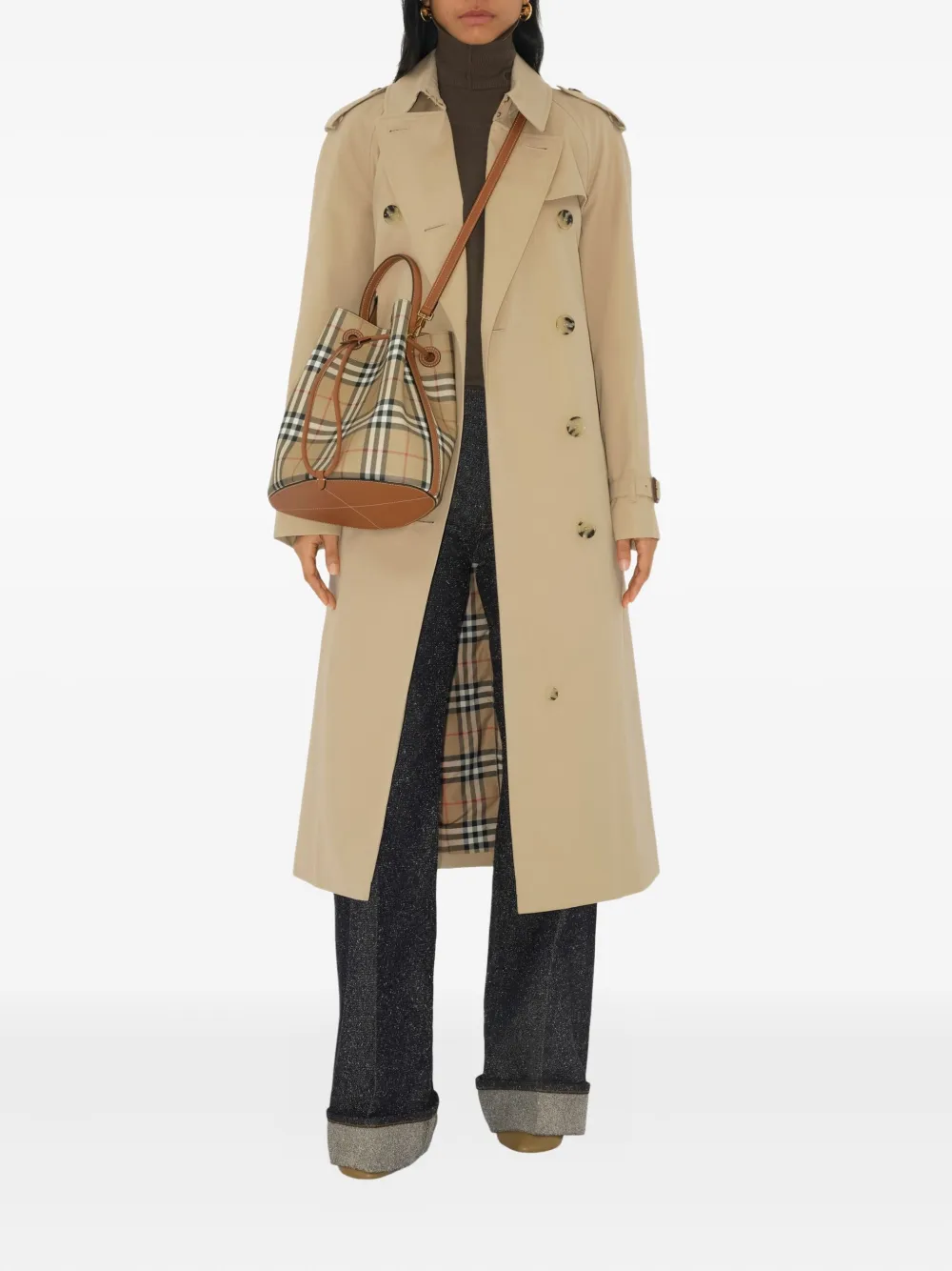 Burberry Kleine geruite bucket-tas Beige