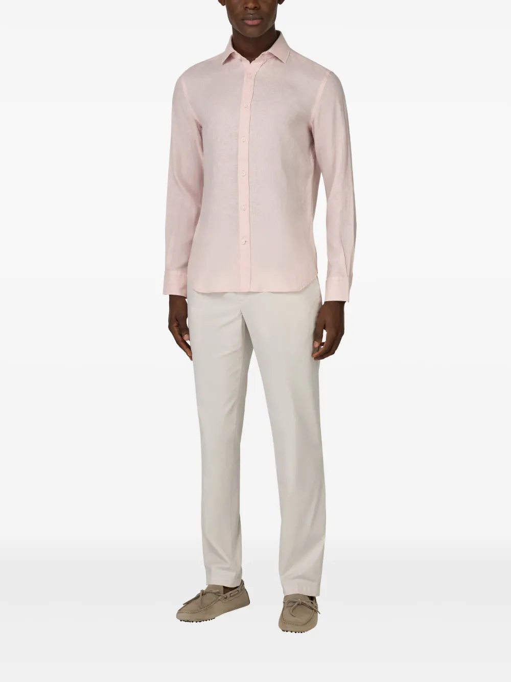 Boggi Milano Regular Fit Linen Shirt - Roze