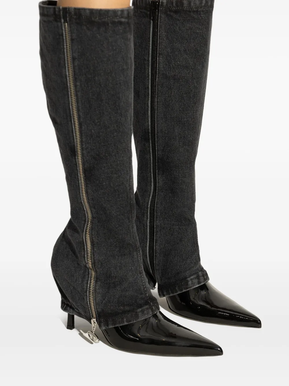 Diesel 100 mm laarzen met denim vlak Zwart