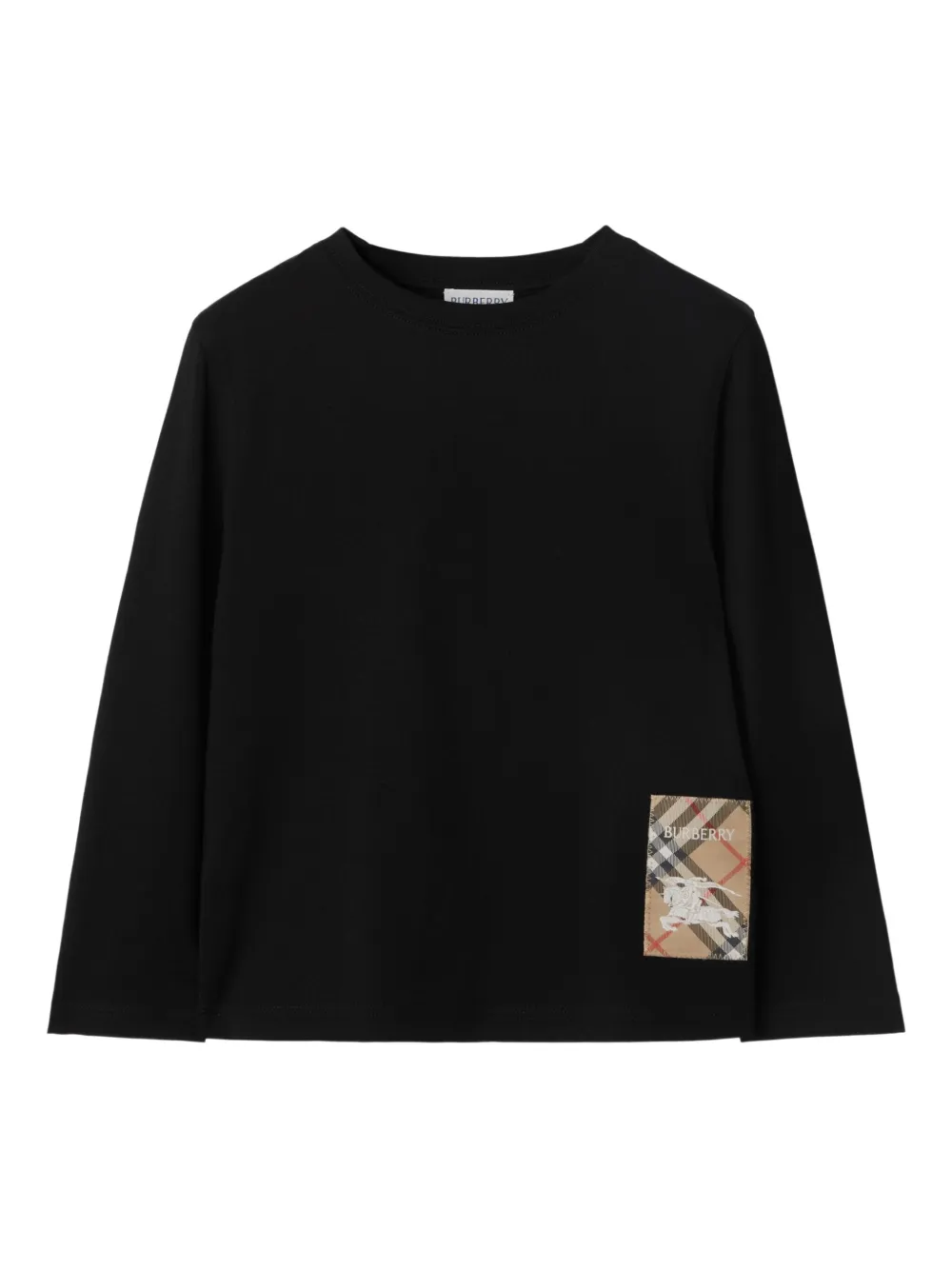 Burberry Kids Katoenen T-shirt met geruit label Zwart