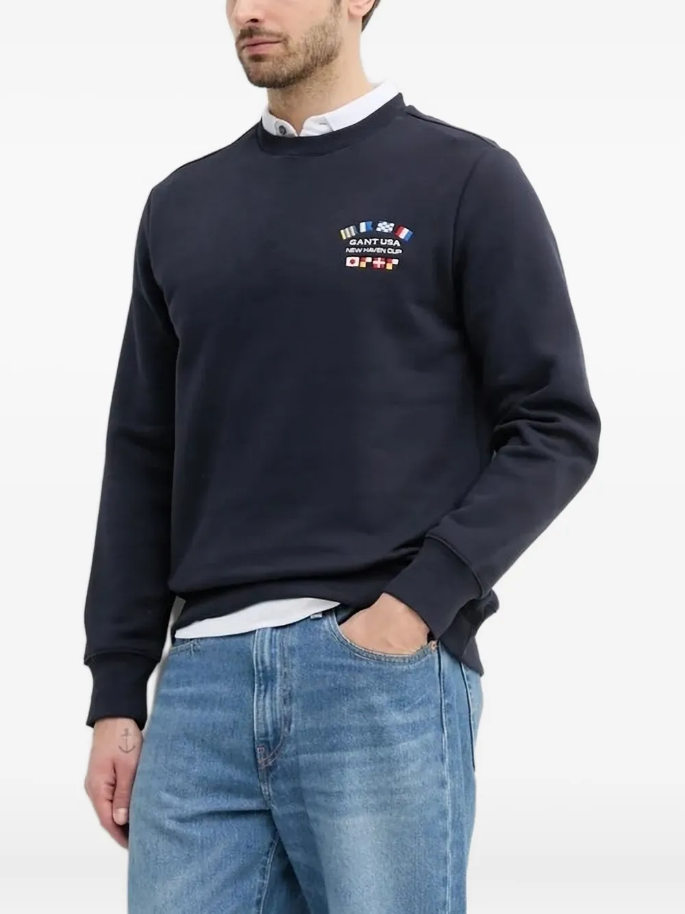 Gant flag-embellished crew-neck sweatshirt Blauw