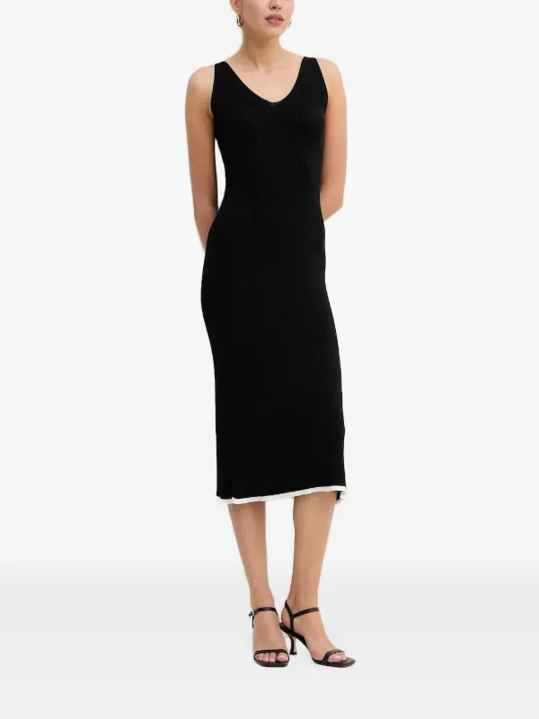 Gant Ribbed V-neck Midi Dress | Black | FARFETCH UK