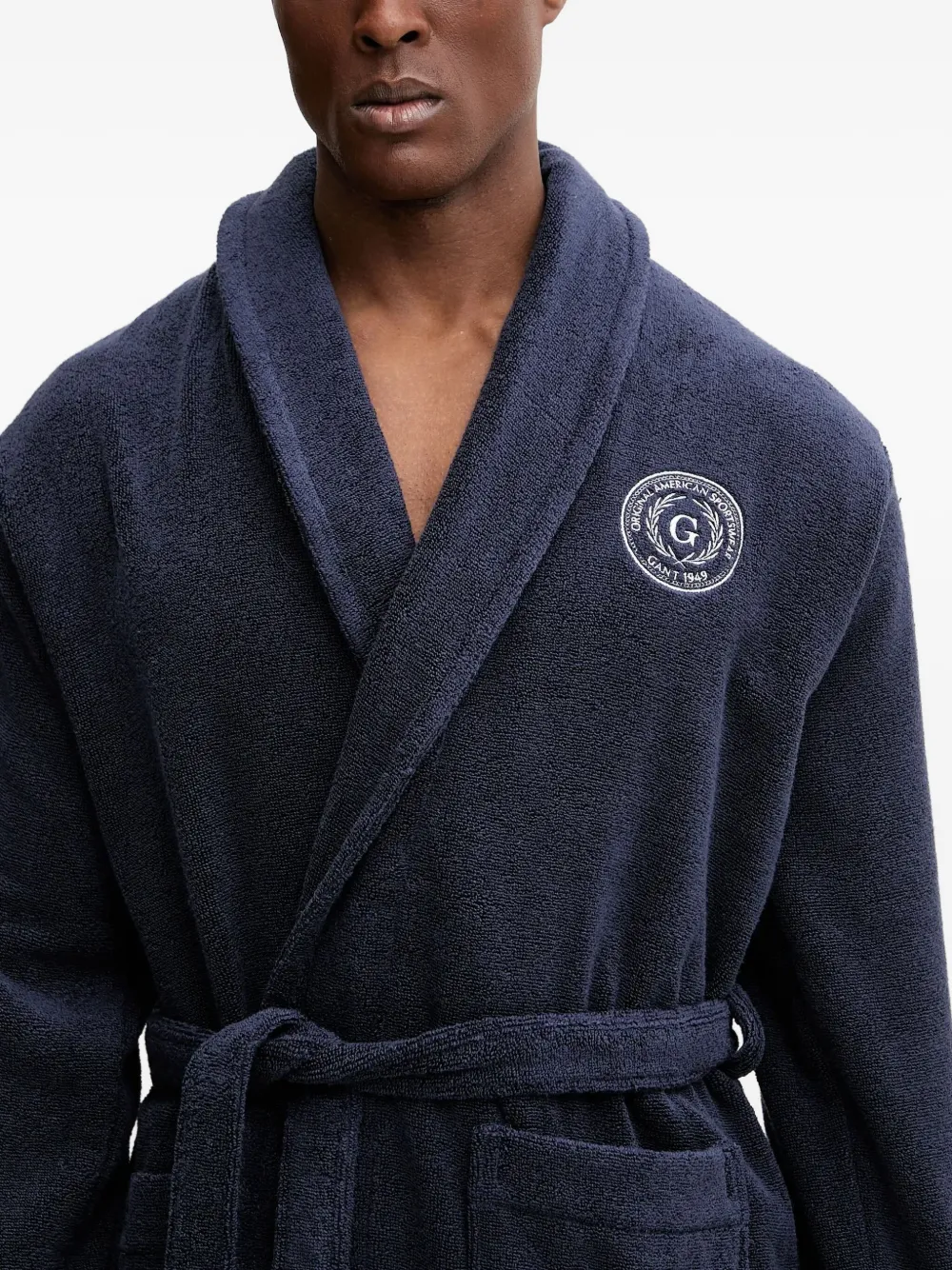 Gant Badjas met geborduurd logo en sjaalkraag Blauw