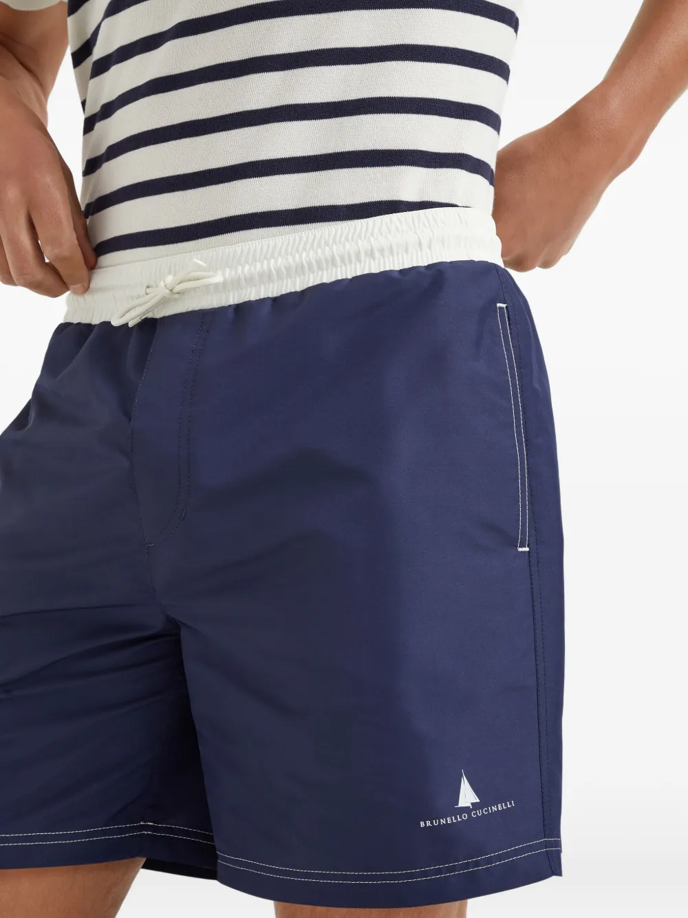 Brunello Cucinelli Zwembroek met logoprint Blauw