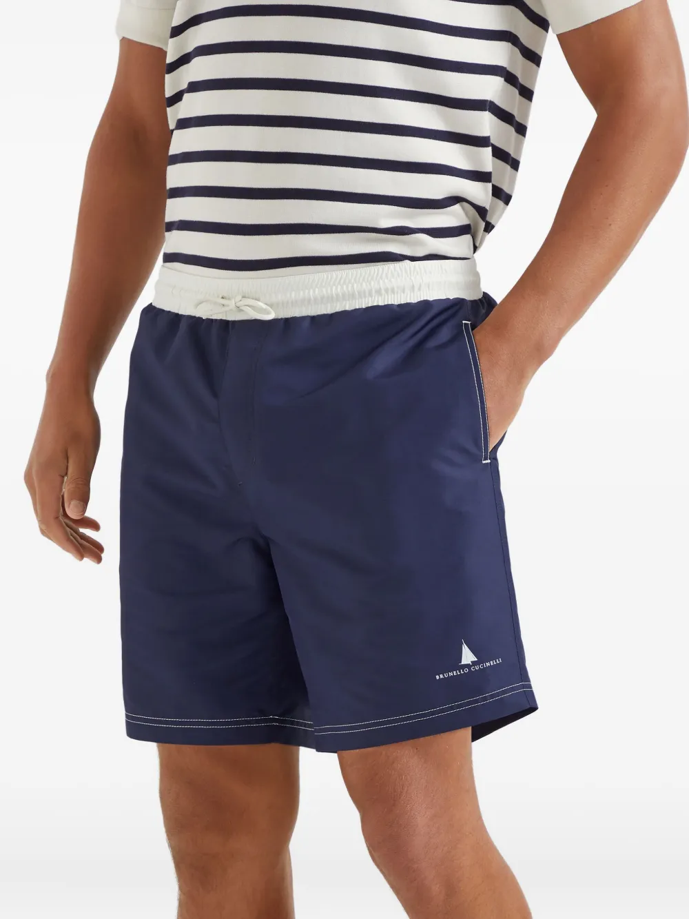 Brunello Cucinelli Zwembroek met logoprint Blauw