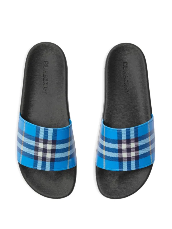 Burberry Checked Slides | Blue | FARFETCH