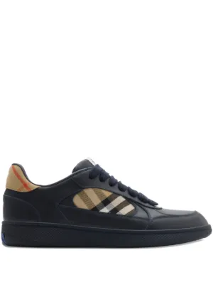 麻*雨様 Burberry メンズ 革靴 シューズ 本革 黒 スニーカー Burberry Terrace Check Leather Sneakers | Black | FARFETCH CA