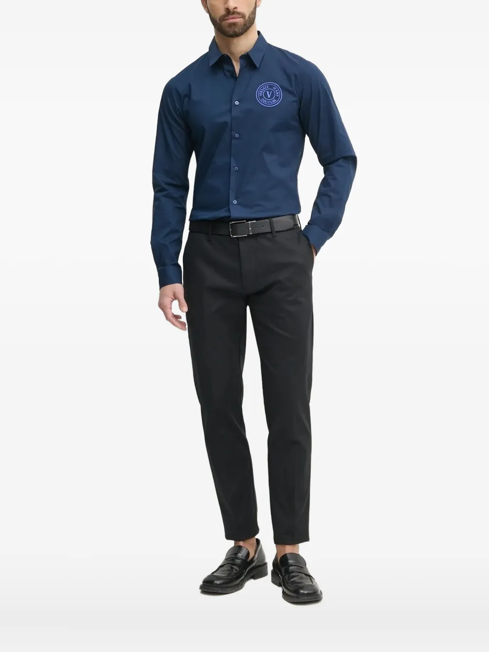 Versace Jeans Couture logo-embroidered long-sleeve shirt | Blue | Image 1