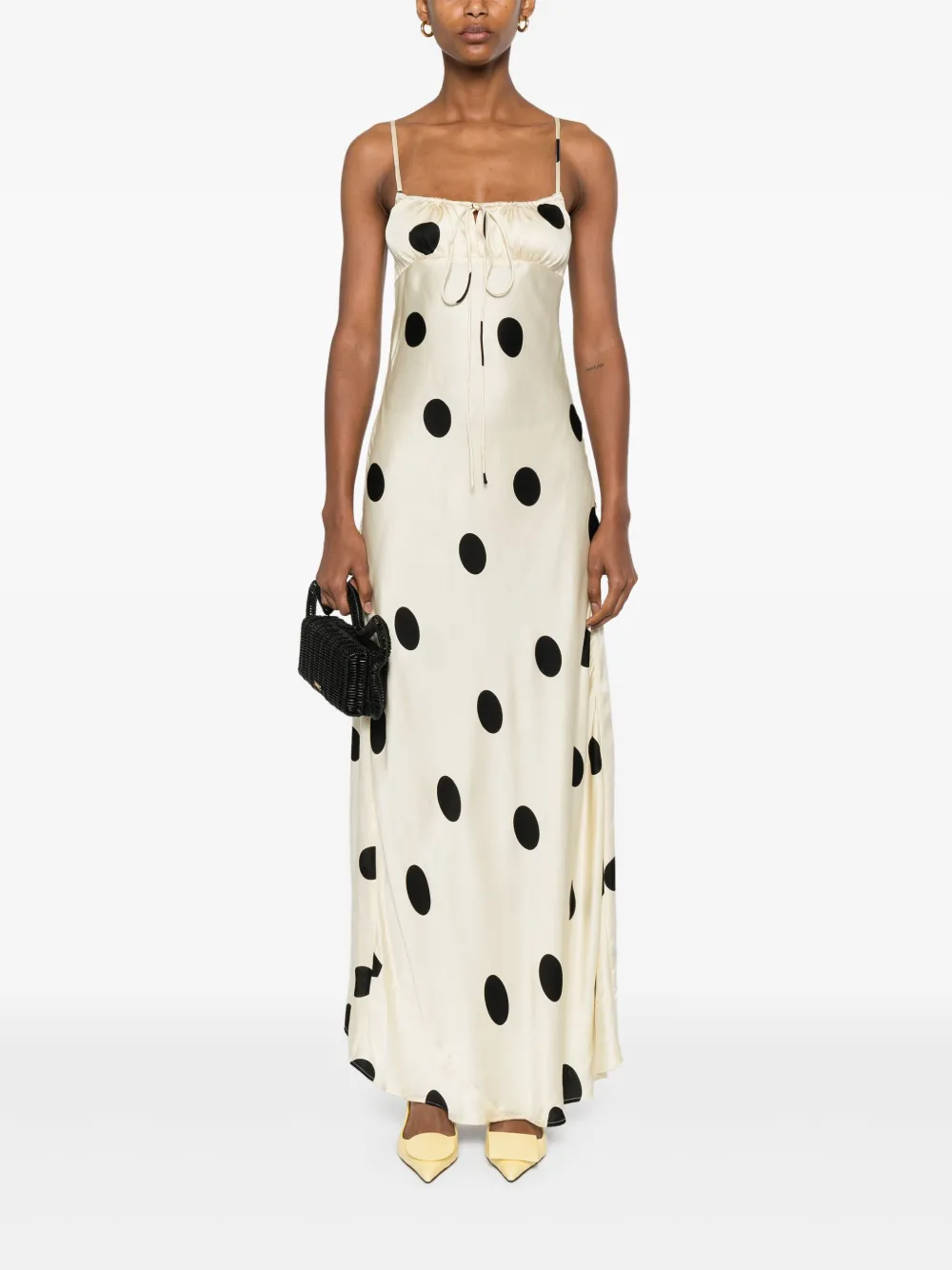 Leslie Amon polka-dot slip maxi dress - Beige