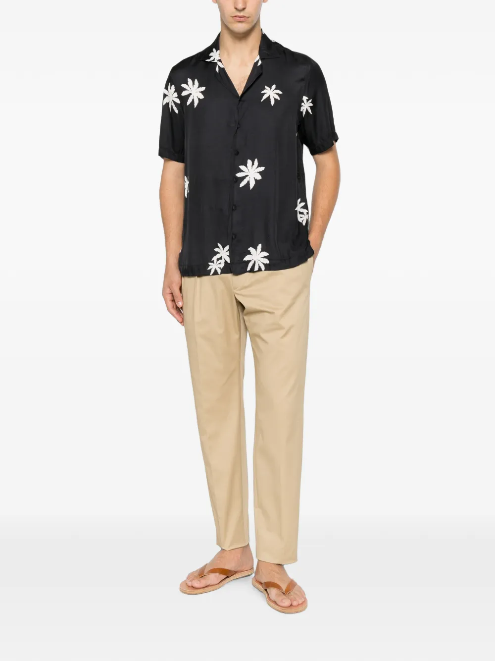 Tagliatore Hawaii overhemd met palmprint en korte mouwen Zwart