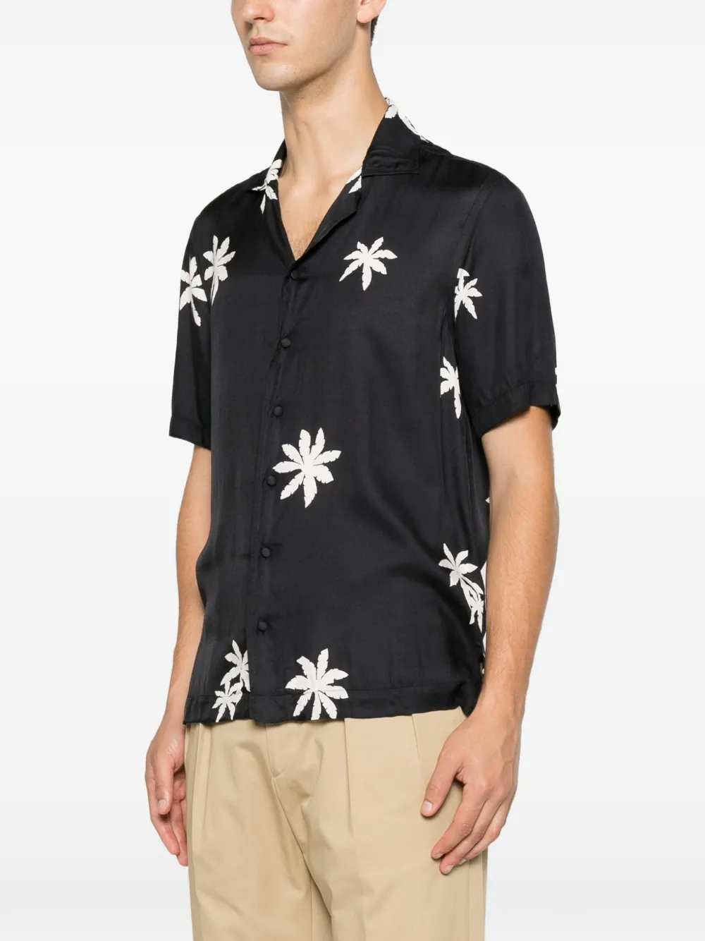 Tagliatore Hawaii overhemd met palmprint en korte mouwen Zwart