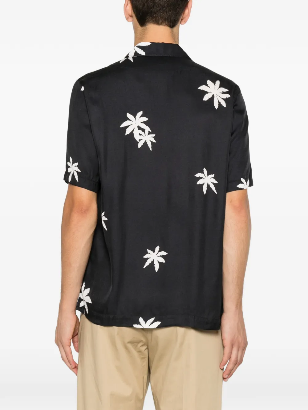 Tagliatore Hawaii overhemd met palmprint en korte mouwen Zwart