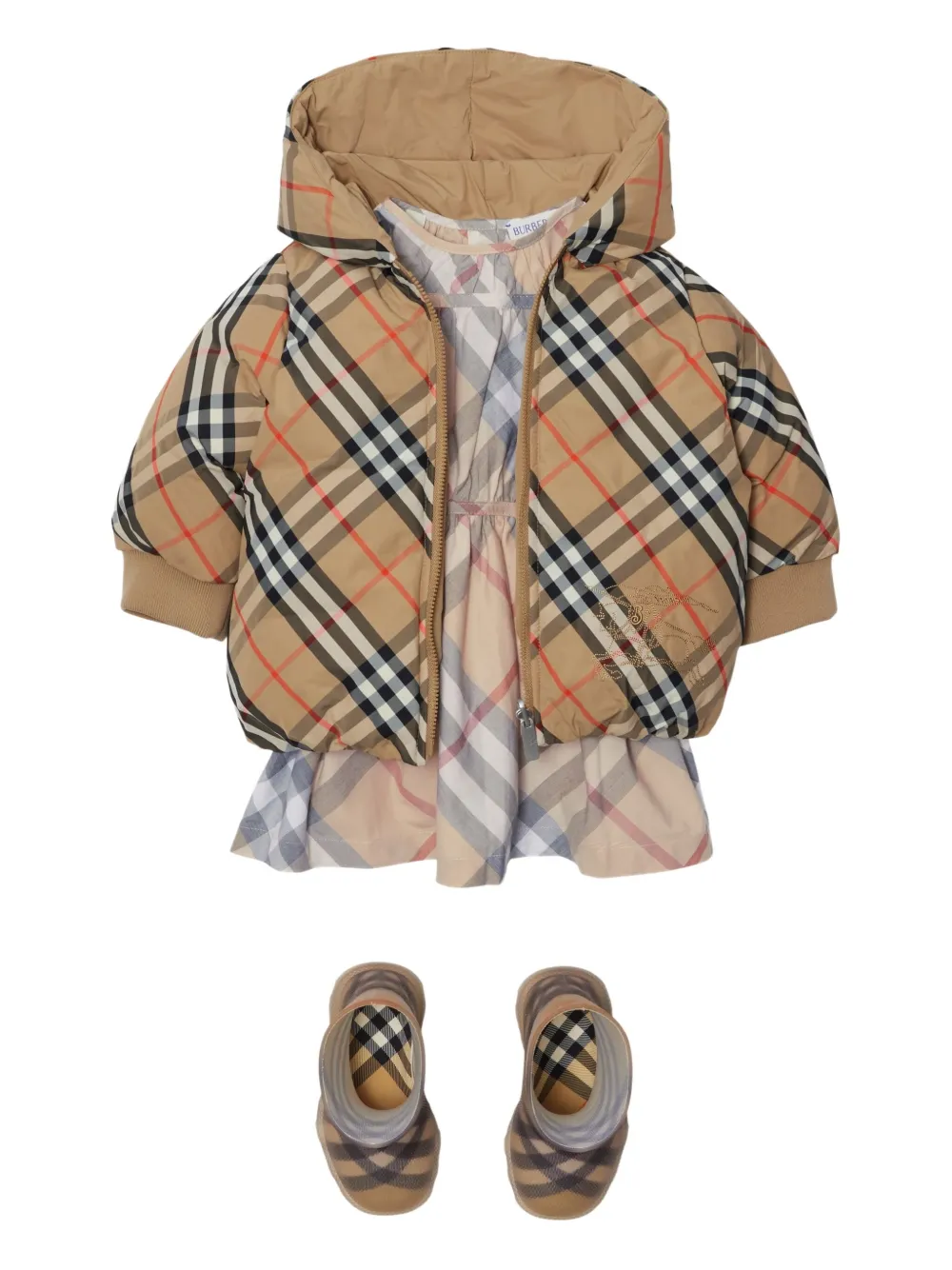 Burberry Kids Geruit donsjack Beige