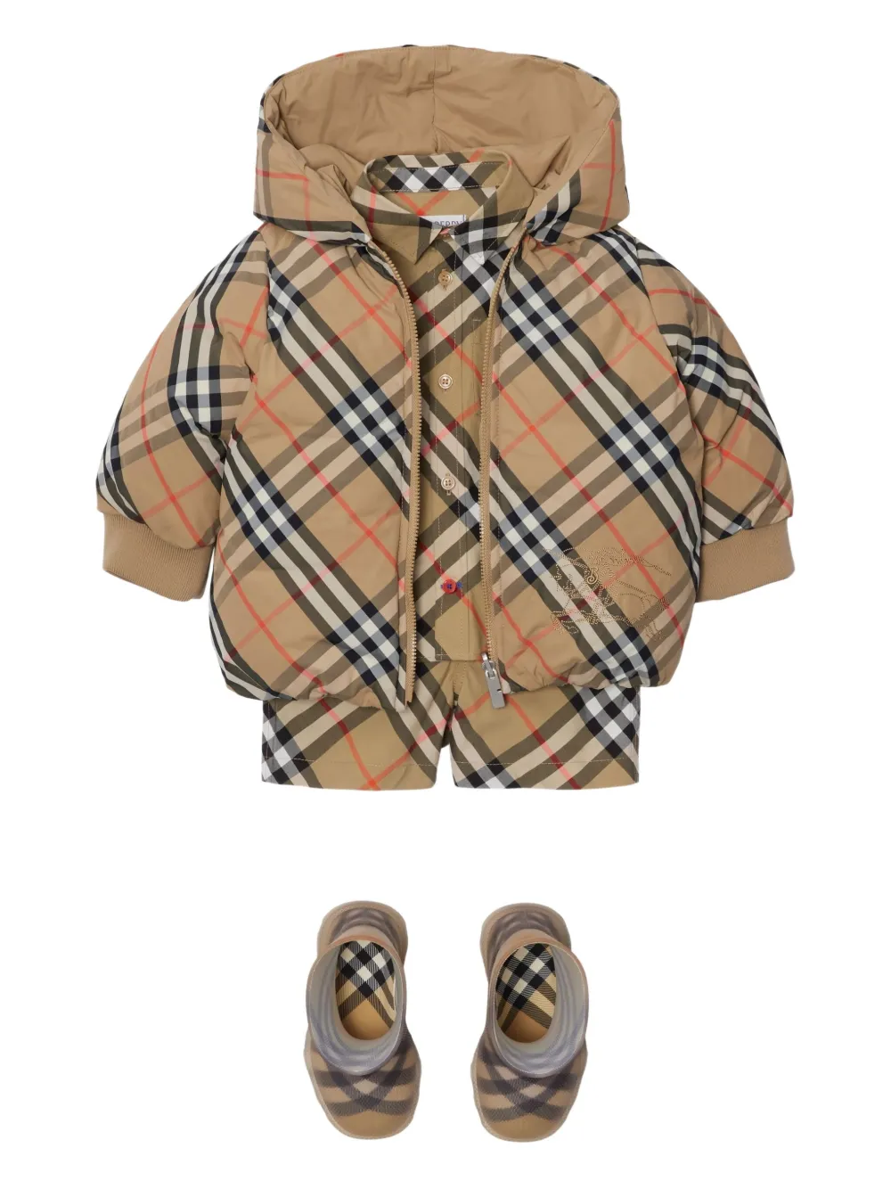 Burberry Kids Geruit donsjack Beige