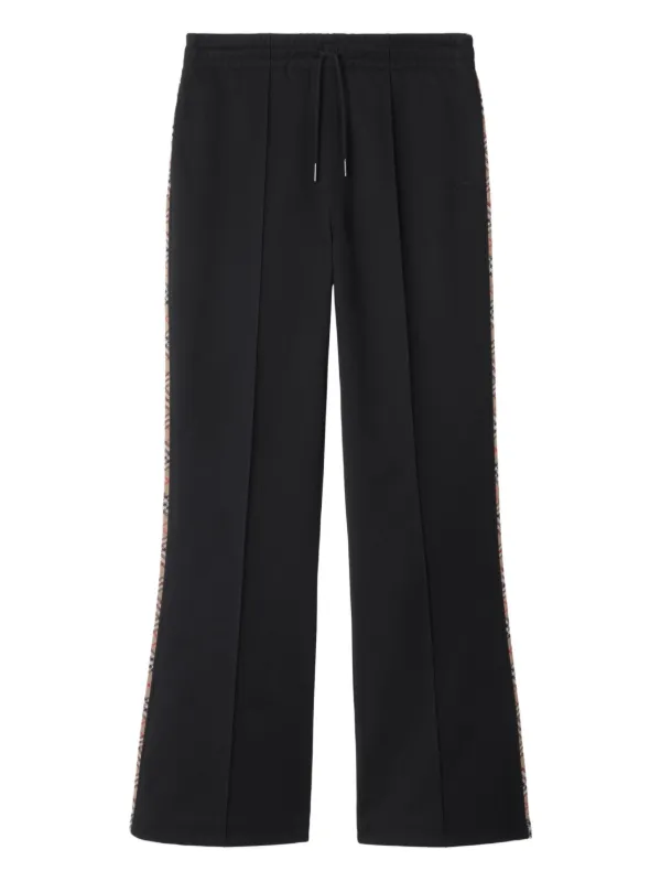 Burberry Check Trim Cotton Blend Track Pants in Black