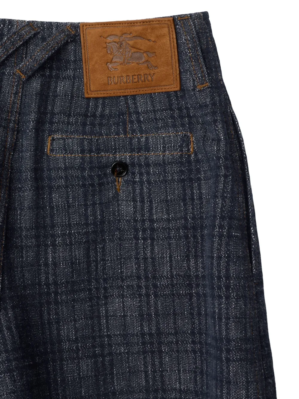 belted checked denim shorts