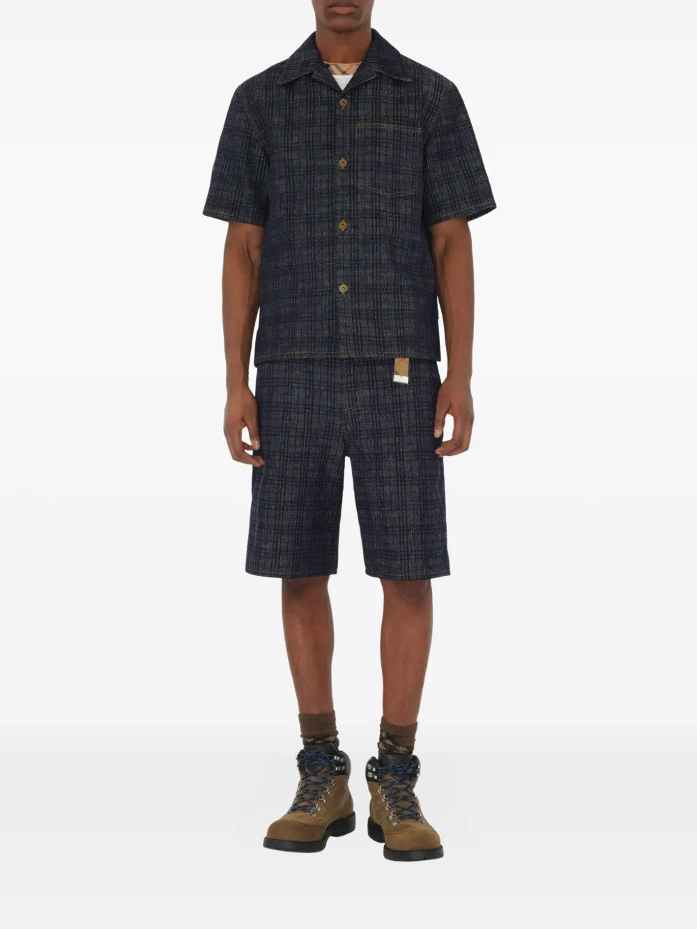 Burberry Geruit denim overhemd - Blauw