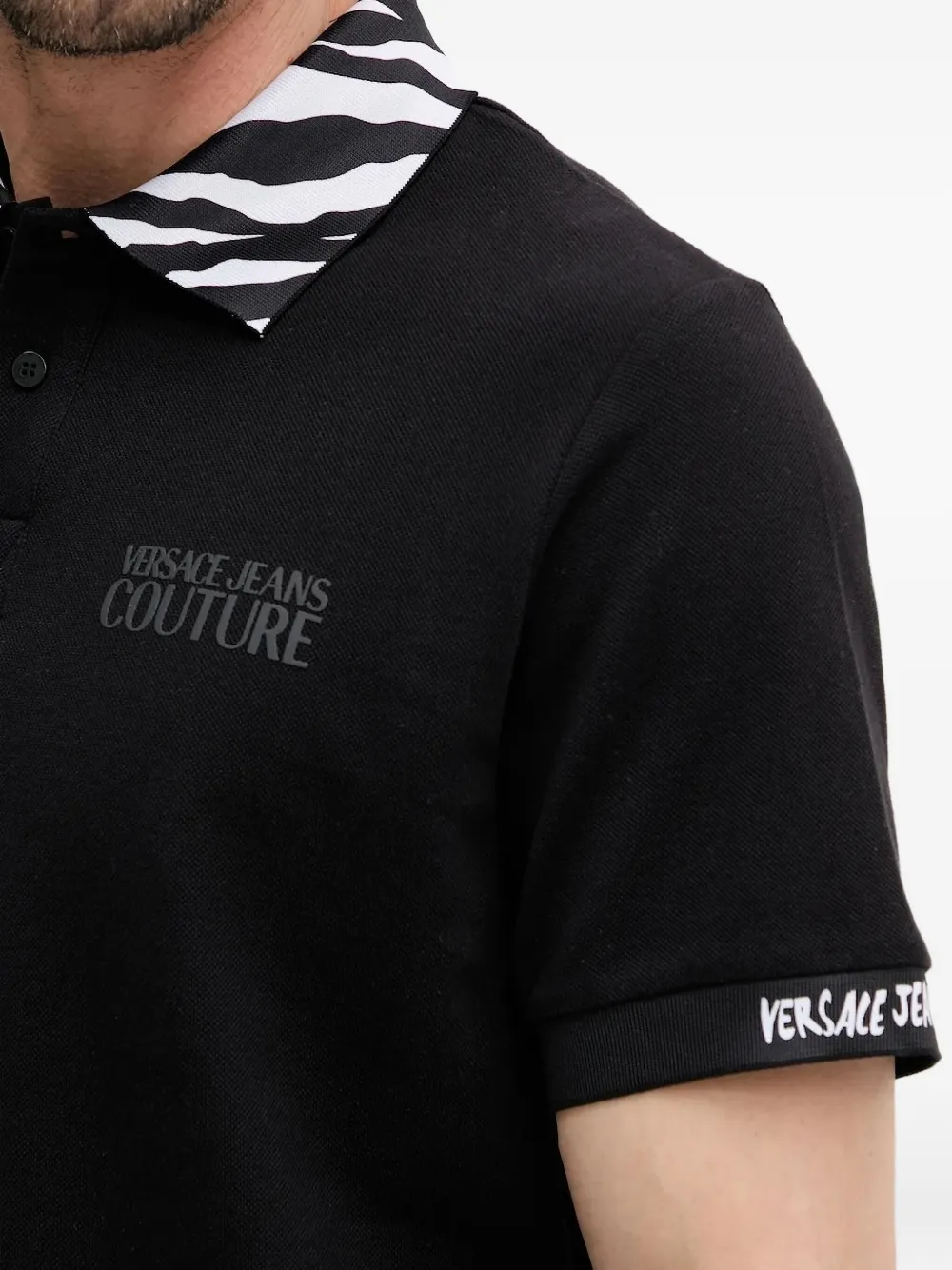 Versace Jeans Couture ゼブラプリント ポロシャツ | ブラック