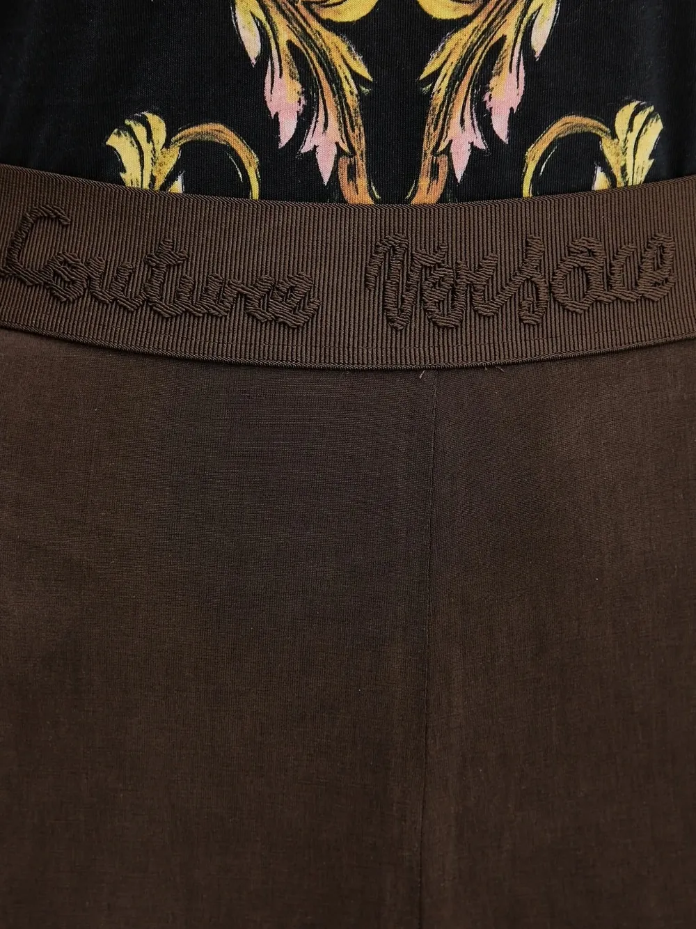 Versace Jeans Couture Logo-embroidered Flared Trousers In Brown
