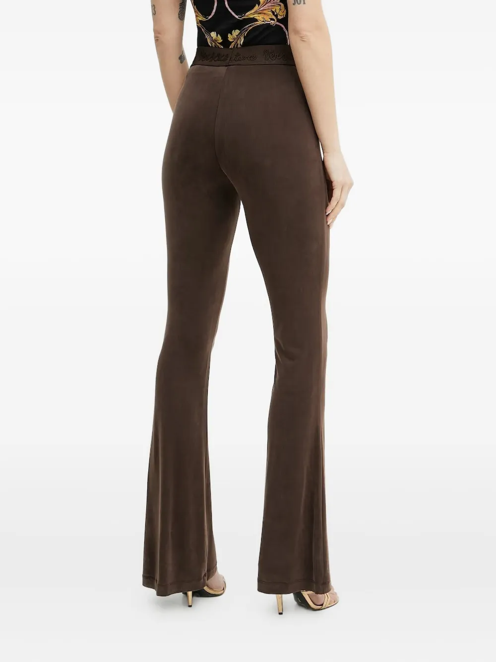 Versace Jeans Couture Logo-embroidered Flared Trousers In Brown
