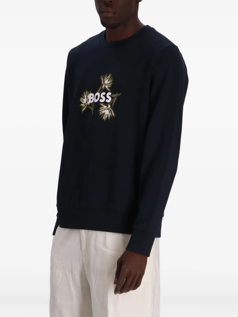 BOSS Sweater met geborduurde bloemen Blauw