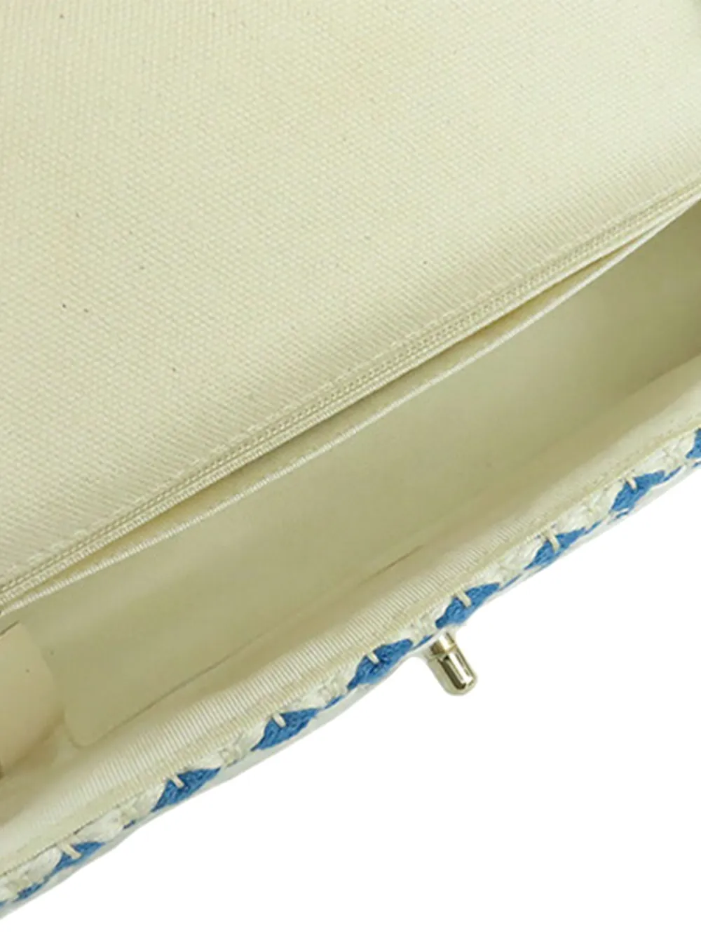 Pre-owned Chanel 2019 Mini Rectangular Woven Cotton Single Flap Shoulder Bag In White