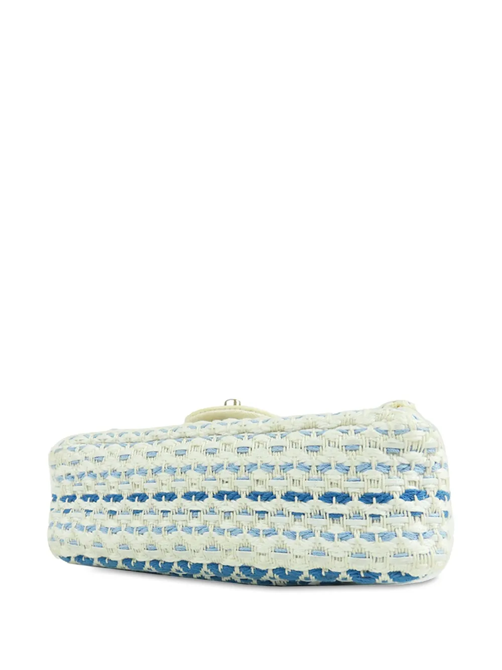 Pre-owned Chanel 2019 Mini Rectangular Woven Cotton Single Flap Shoulder Bag In White