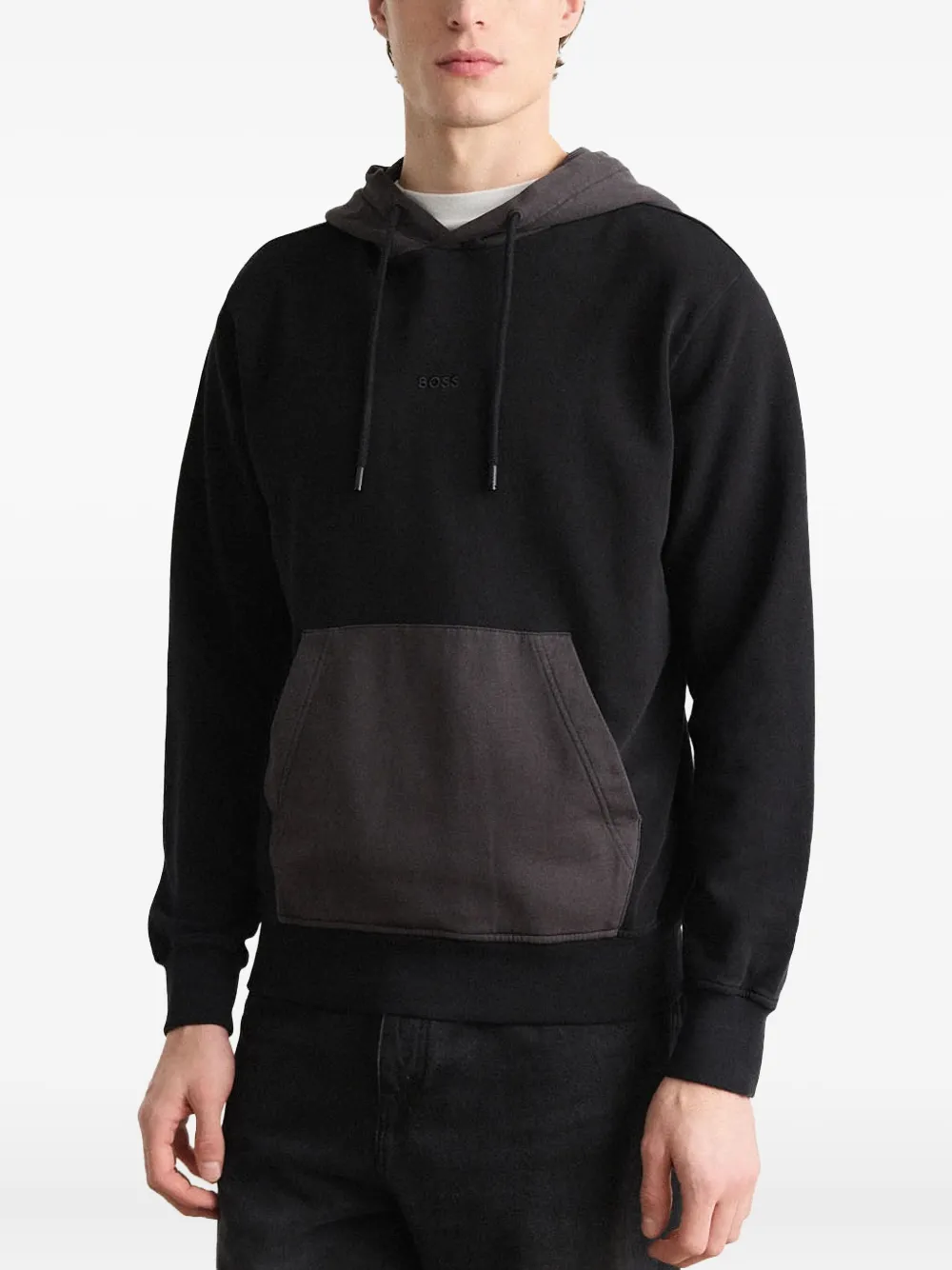 BOSS two-tone kangaroo-pocket hoodie Zwart