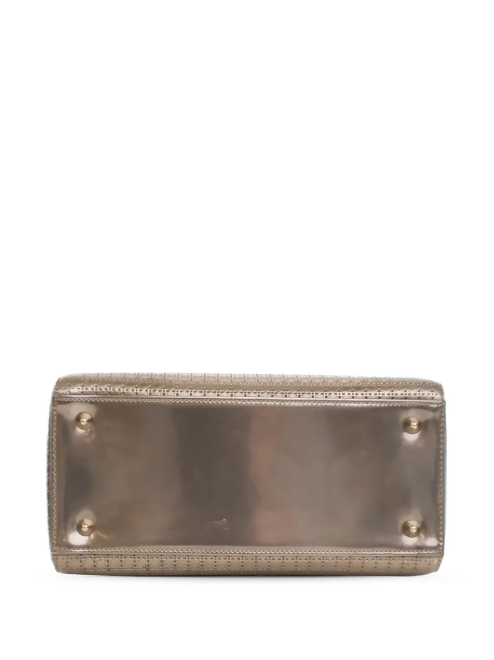 Pre-owned Dior 2016 Medium Metallic Patent Microcannage Lady Satchel In Gold