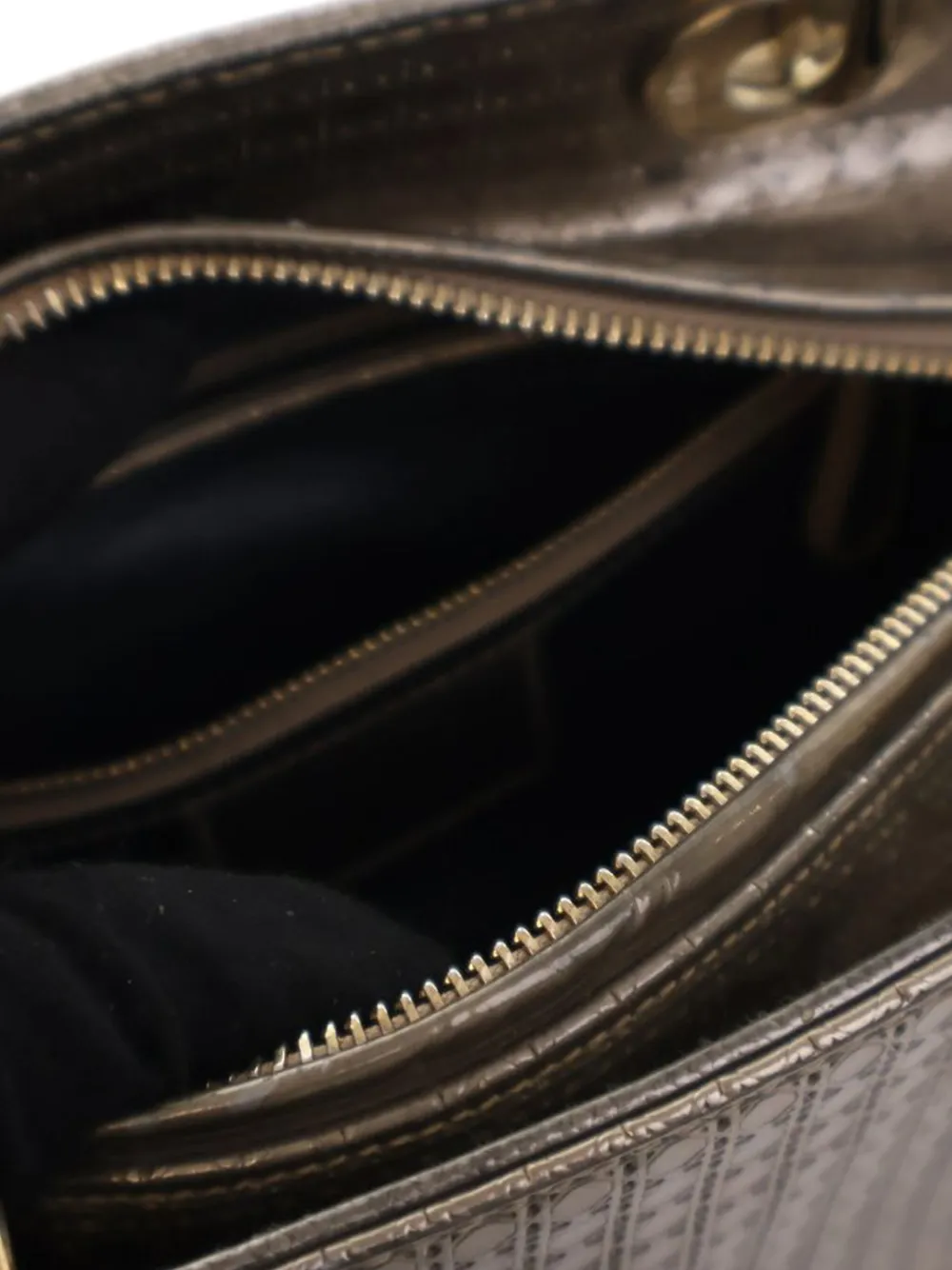 Pre-owned Dior 2016 Medium Metallic Patent Microcannage Lady Satchel In Gold