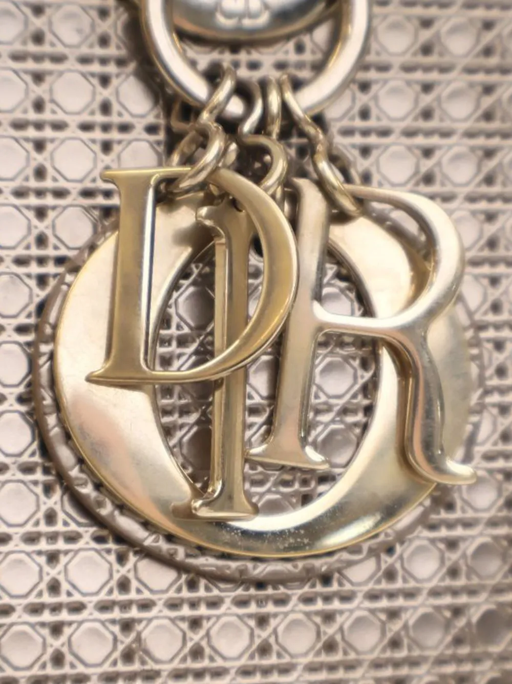 Pre-owned Dior 2016 Medium Metallic Patent Microcannage Lady Satchel In Gold