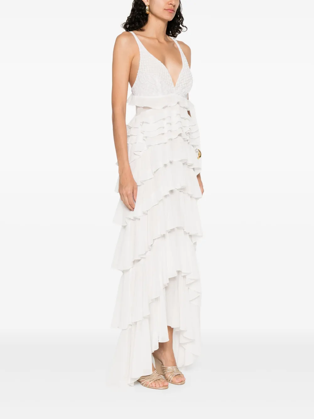 Shop Elisabetta Franchi Georgette Ruffled Maxi Dress