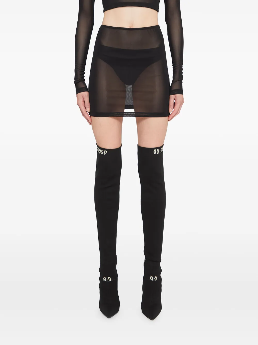44 LABEL GROUP Minigonna semi trasparente - Nero