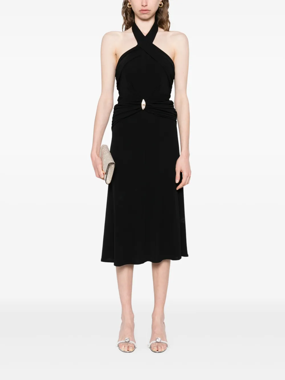 Elisabetta Franchi Midi-jurk met logoplakkaat Zwart