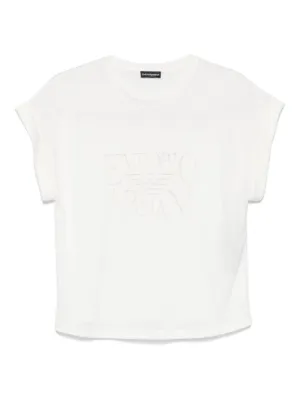 【EMPORIO ARMANI】Women Tops WHITE Shop Women's Emporio Armani Big Logo T-Shirt in White Online