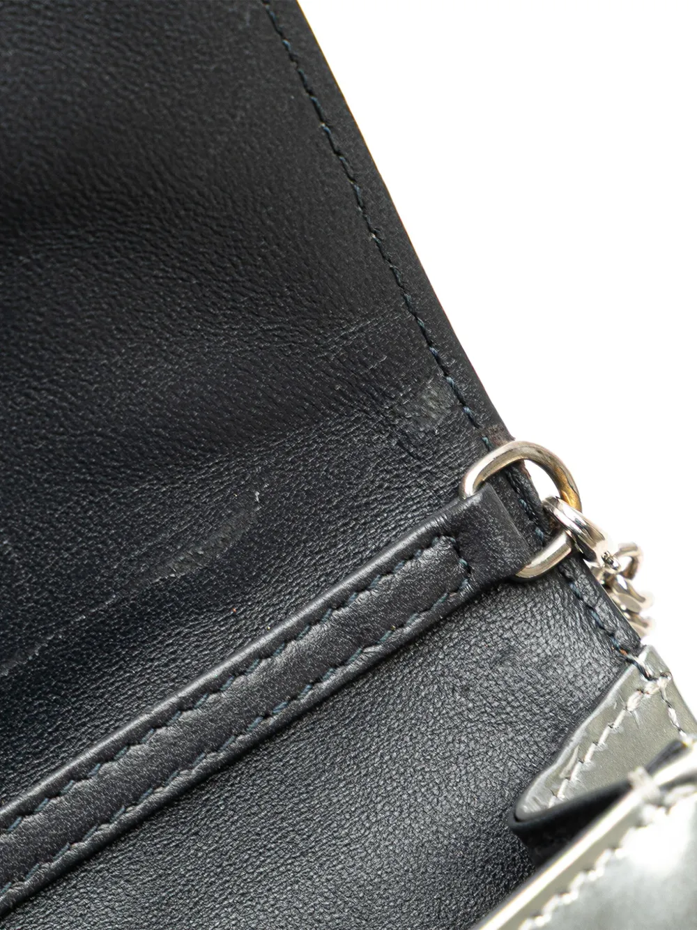 Pre-owned Dior 2017 Metallic Patent Microcannage Ama Wallet On Chain Crossbody Bag In Silver